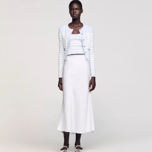 BRAND NEW SANDRO SATIN WHITE MAXI SKIRT - Picture 2 of 4